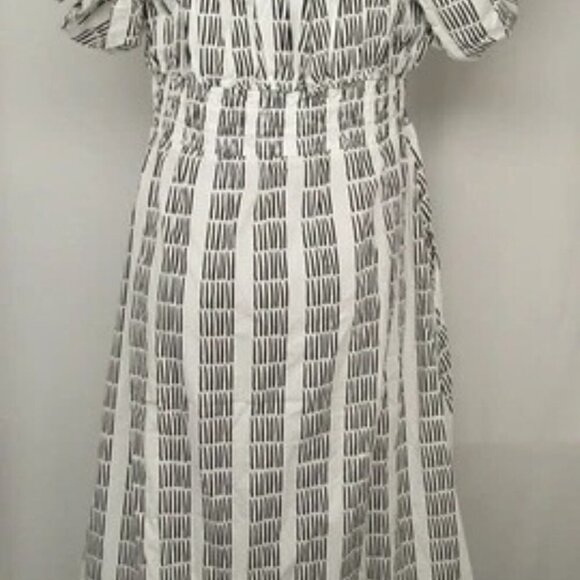 NEW MAEVE Womens Midi Dress White/Black Puff Sleeve Square Neck Smocked - Picture 6 of 8